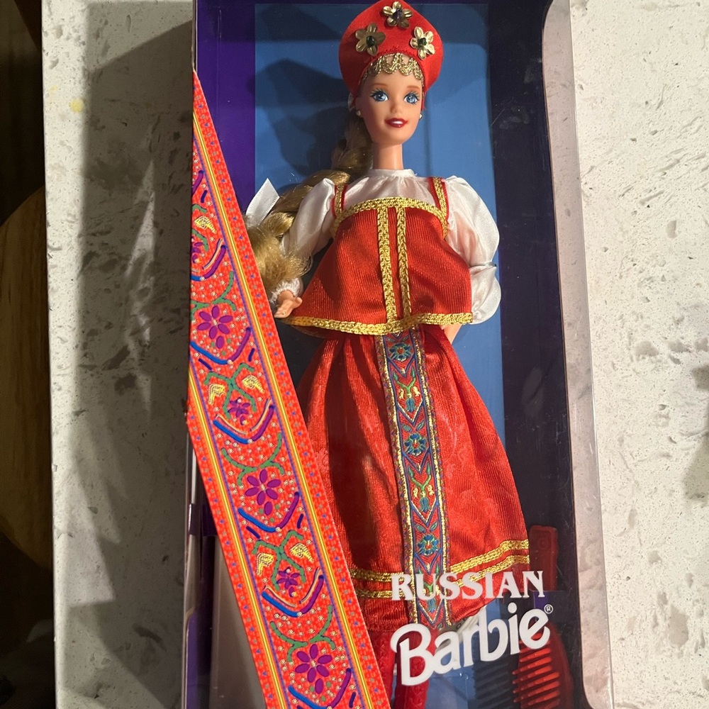 1996 Mattel Russian Barbie Red Gold Dress